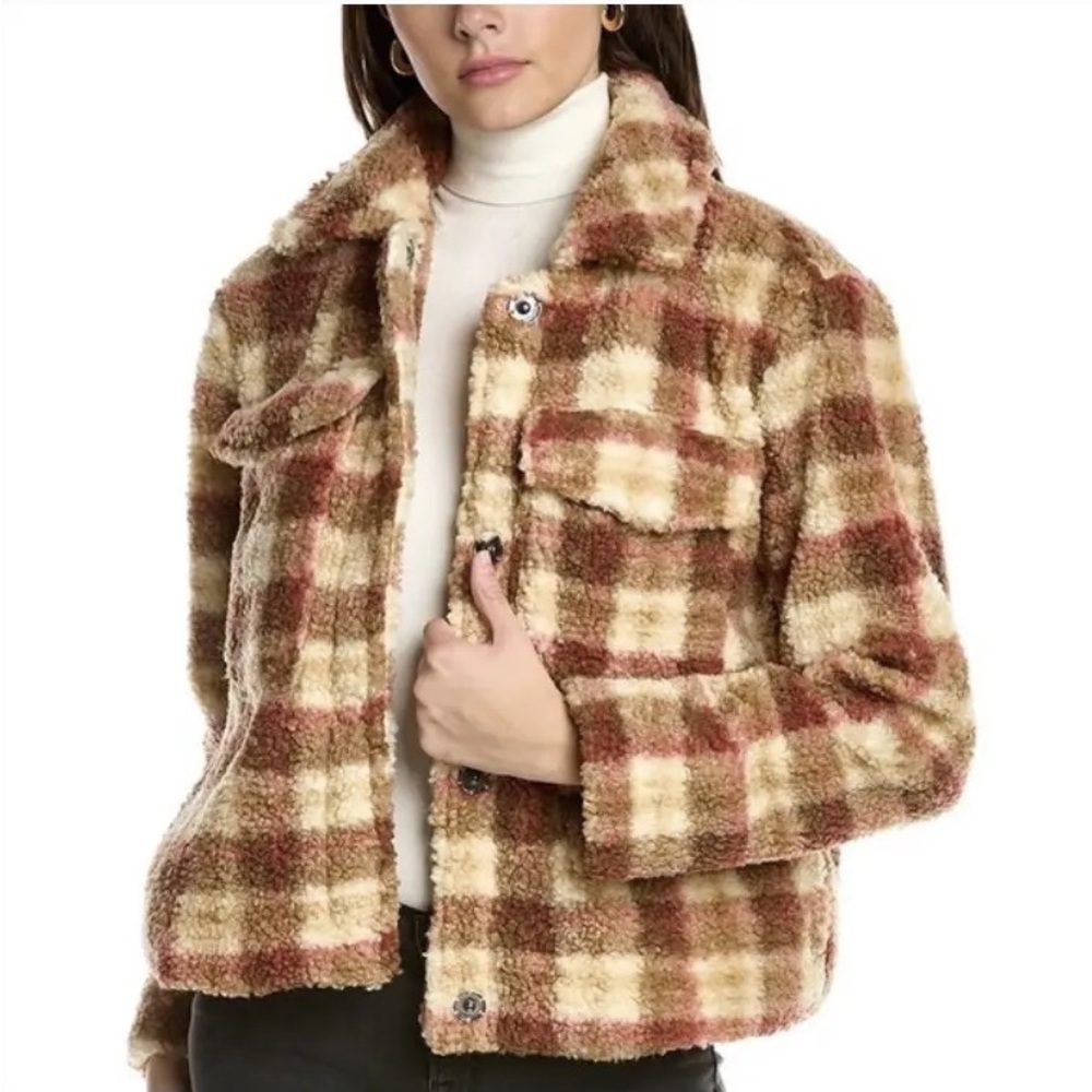 💖 Avec Les Filles Jackets &Coats: Plaid Faux Shearling Trucker Shacket size S